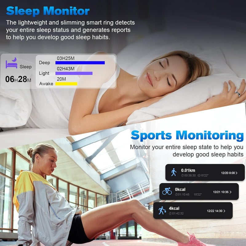 MagLoop Smart Ring Health Tracker for Men/Women,Fitness Ring Sleep Tracker,Fast Charging for Long-Lasting Use,for Pedometer Exercise,Monitor Sleep, Heart Rate, Stress,Waterproof(Silver2,13) - Image 5